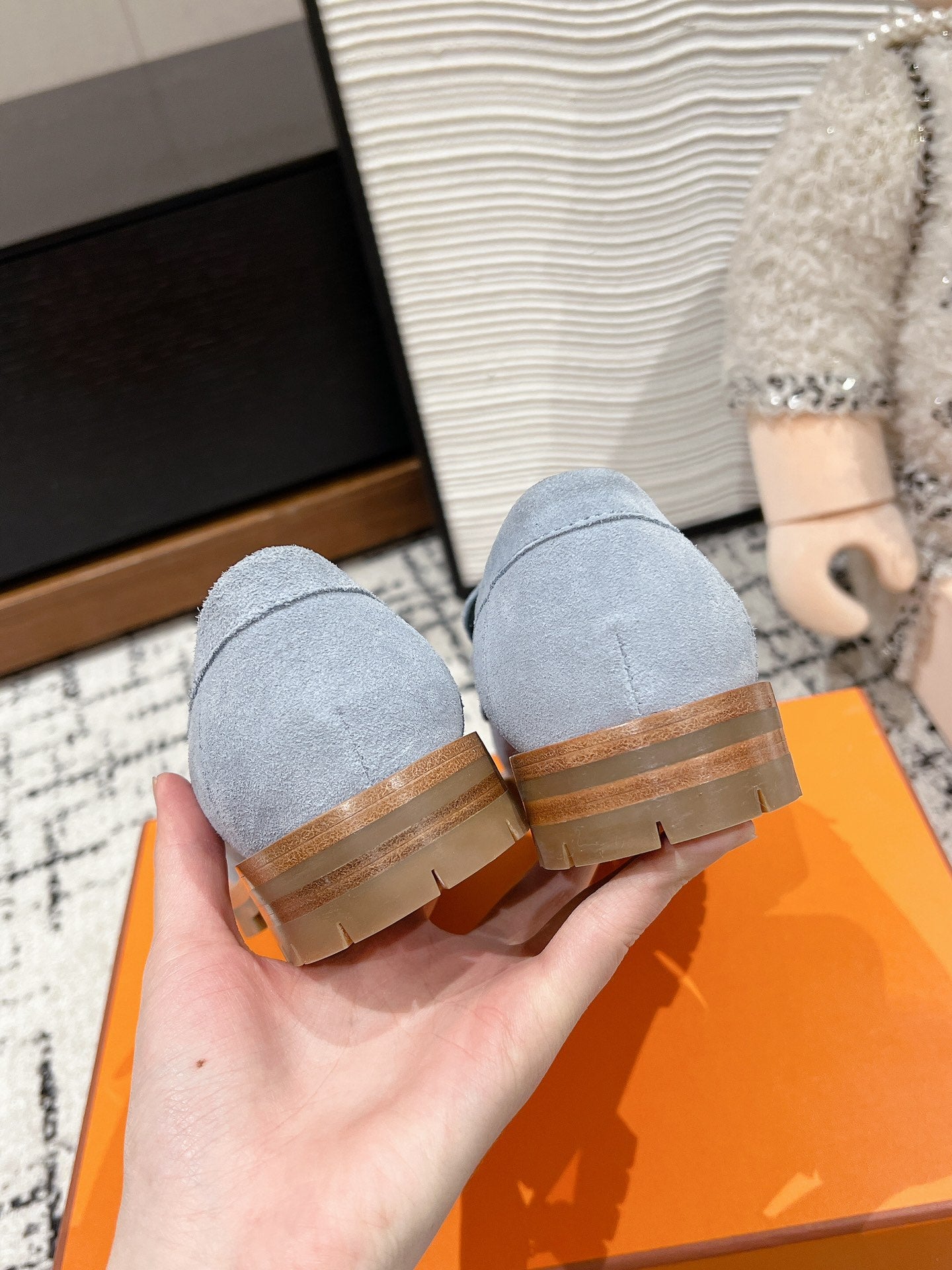 HM Faubourg Loafer In Grey Blue Suede 118743