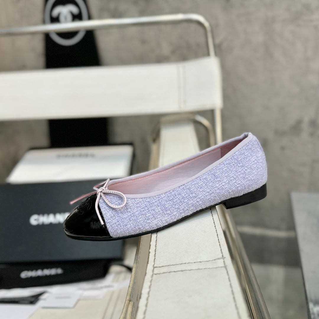 ballet flat light violet tweed black patent calfskin