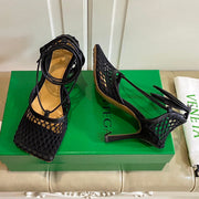 BV 2026 Stretch Lace-Up Sandal Black Mesh Lambskin