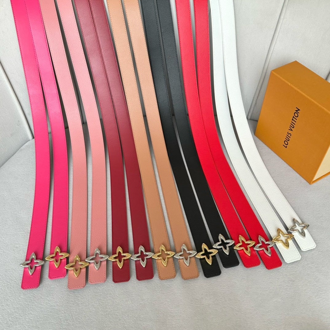 LV  MINI FLOWERGRAM 30MM REVERSIBLE BELT IN BLOOD RED CALFSKIN GOLD HARDWARE