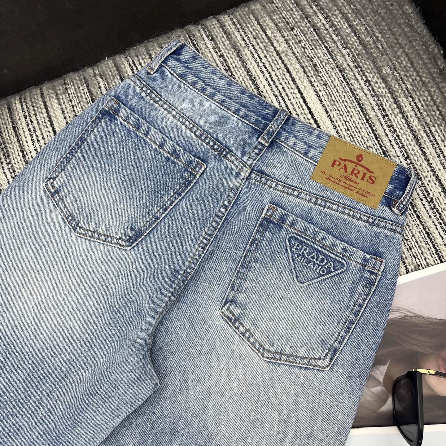 Prada 2026 Wide-Leg Pants Jean Light Blue Cotton 650356