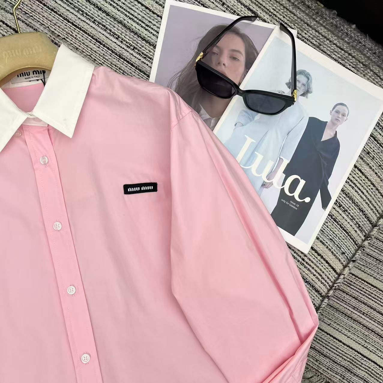 Miu Miu 2026 Long-sleeved Shirt Pink White Cotton