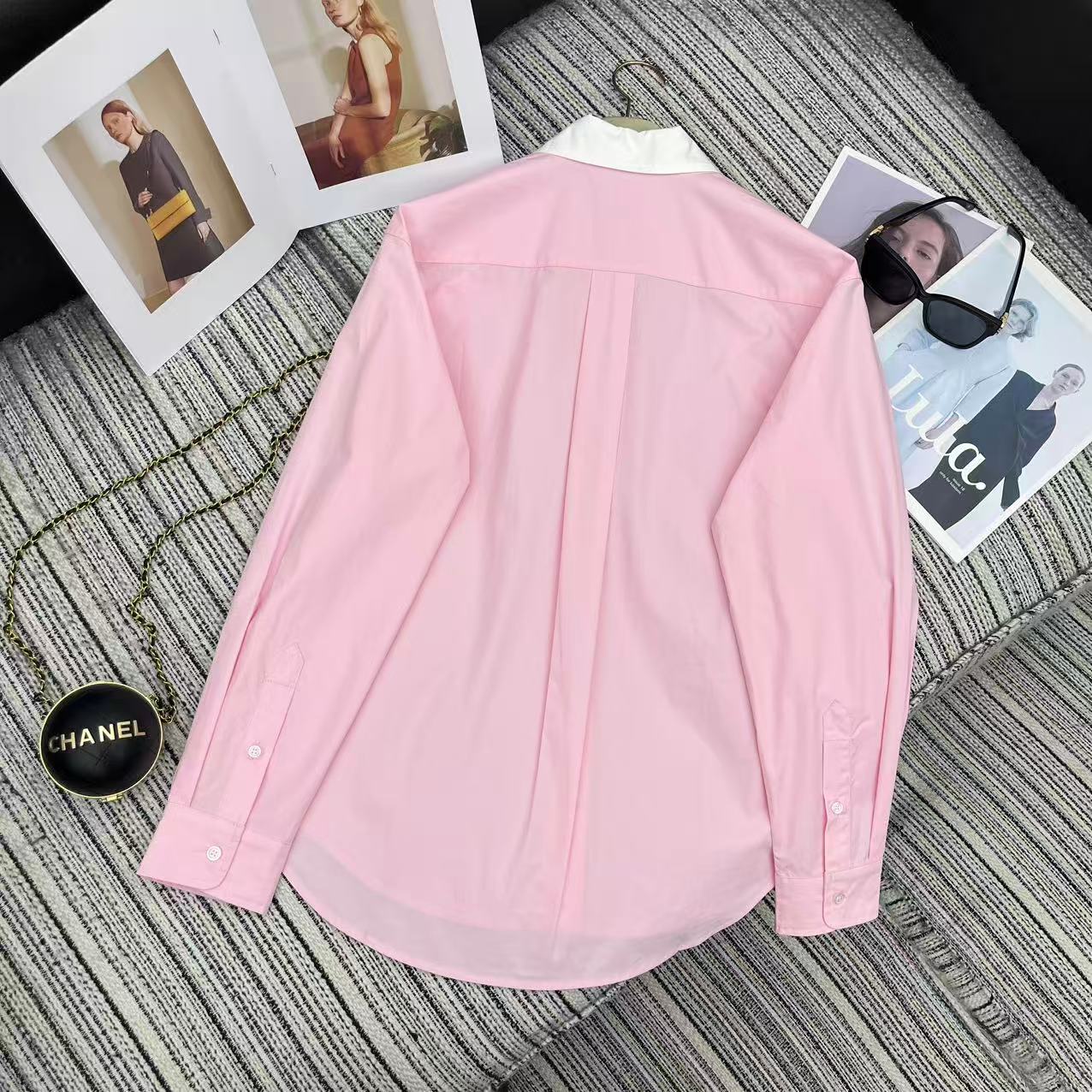 Miu Miu 2026 Long-sleeved Shirt Pink White Cotton