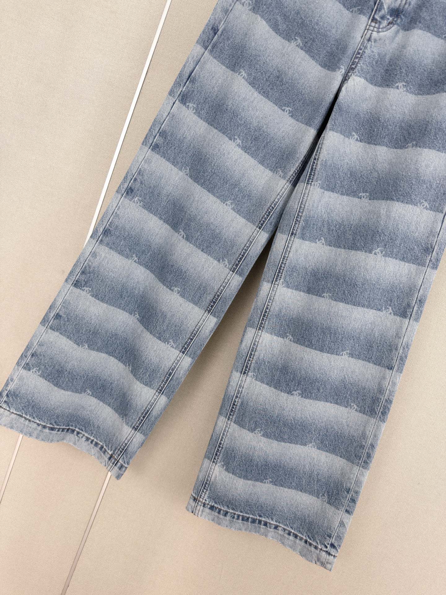 Chanel 2026 Double C Logo Striped Print Denim Wide-leg Pant Blue Cotton 311192