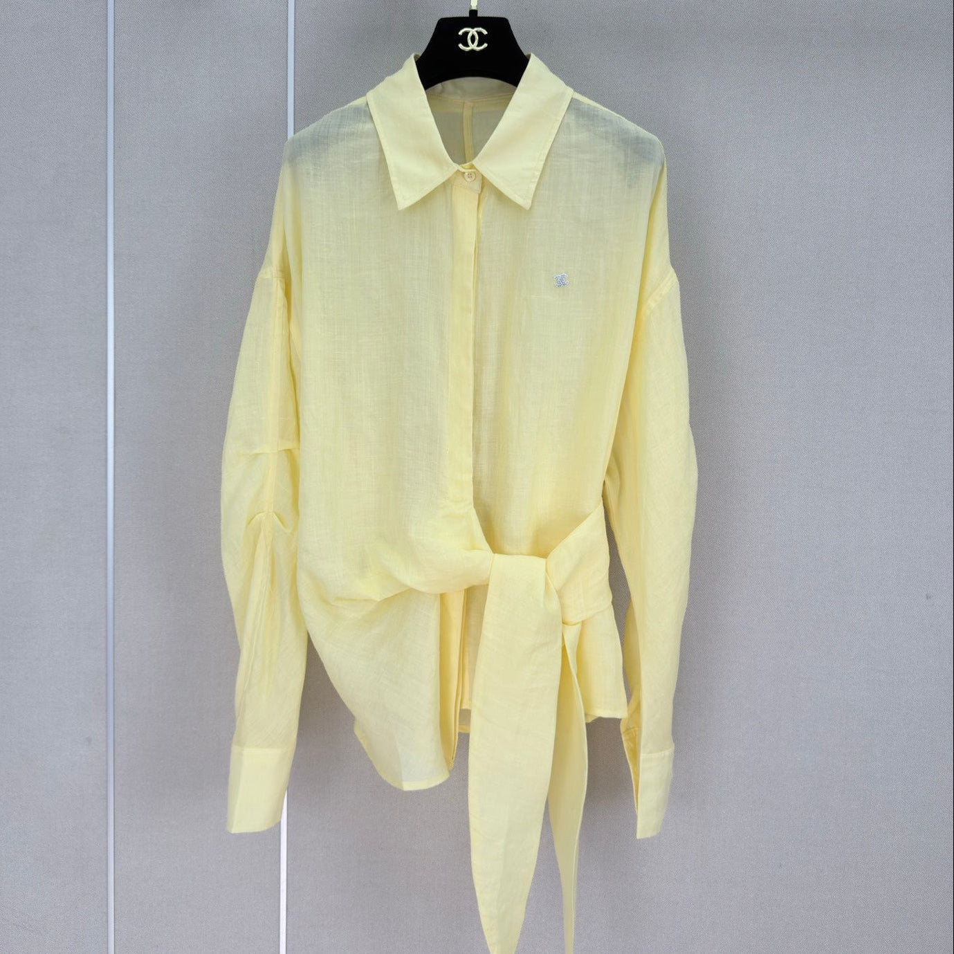 Chanel 2026 Collared Long-sleeved Shirt Yellow Cotton 358050