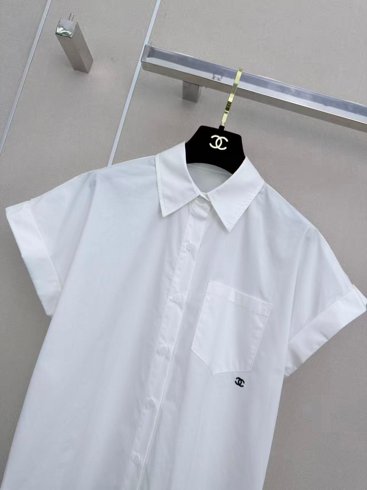Chanel 2026 Short-sleeved Shirt With Double C Embroidery White Cotton 375211