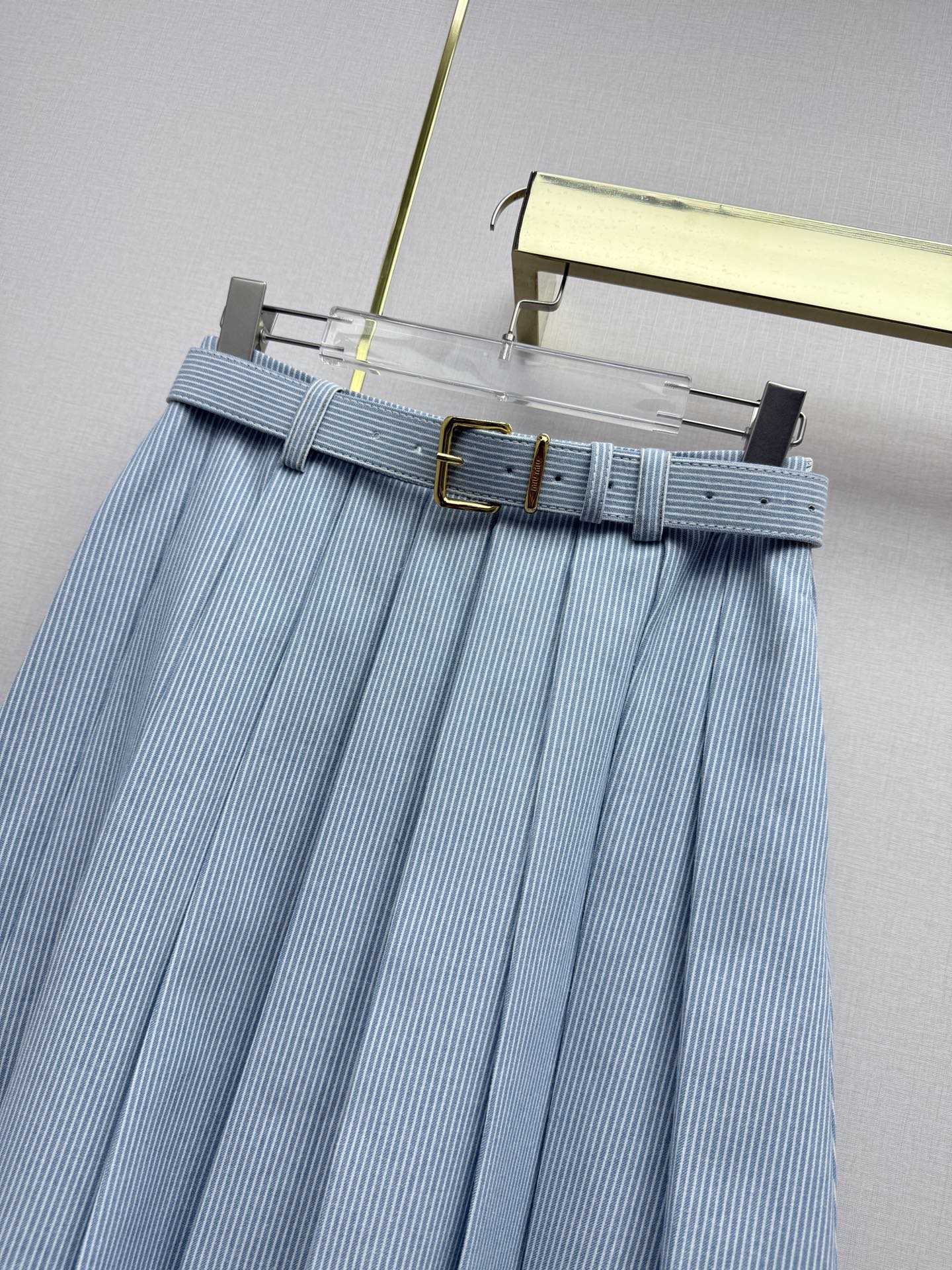 Miumiu 2026 Pleated Midi Skirt Blue Cotton 351548