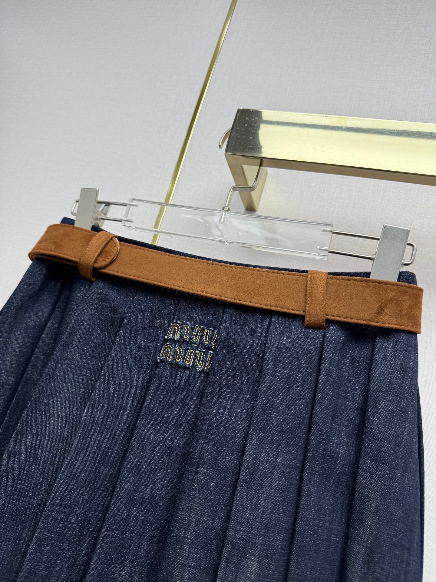 Miumiu 2026 Retro Denim Pleated Skirt Blue Cotton 351555