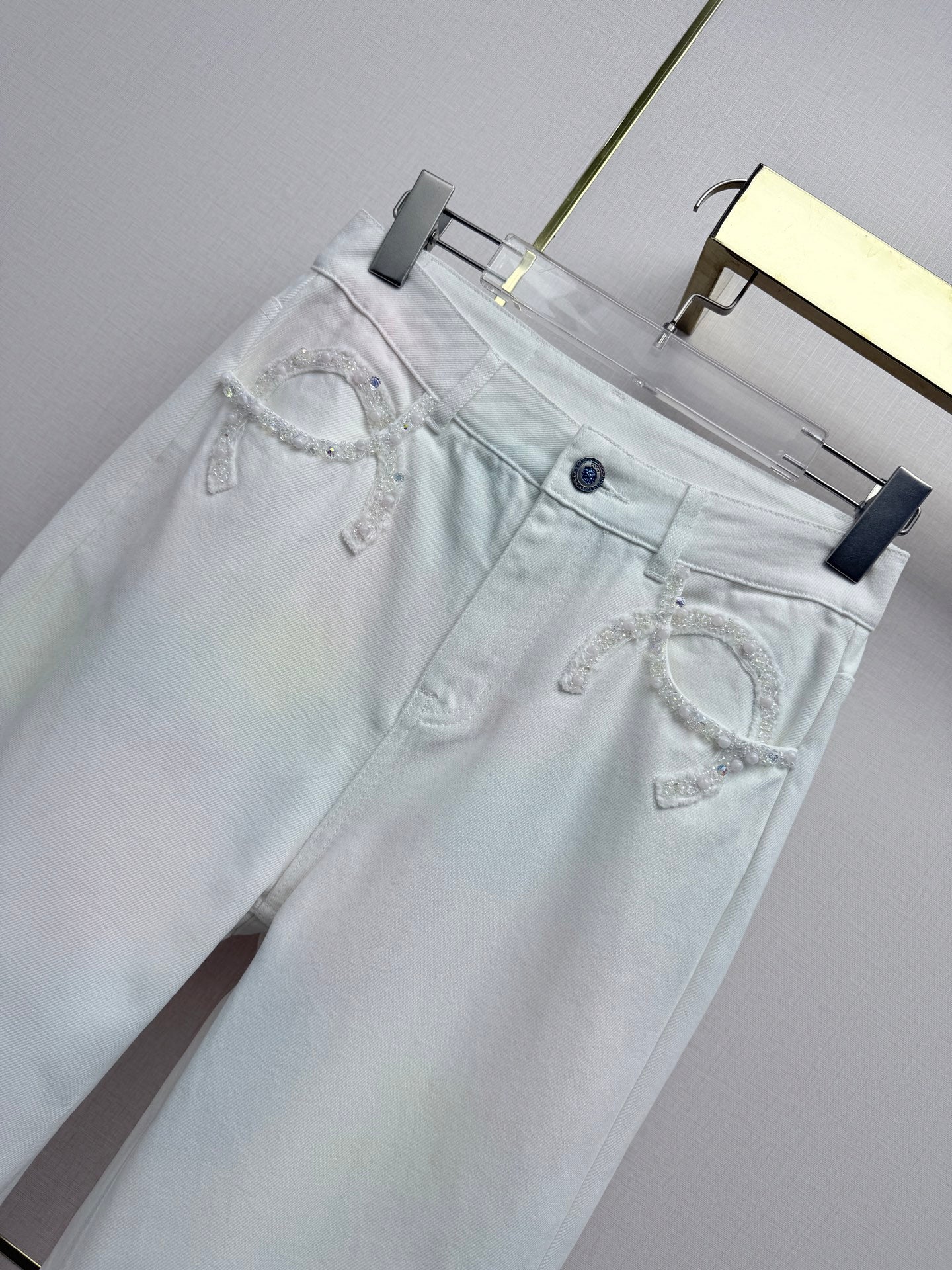 Chanel 2026 Straight Leg Jeans White Cotton 324269
