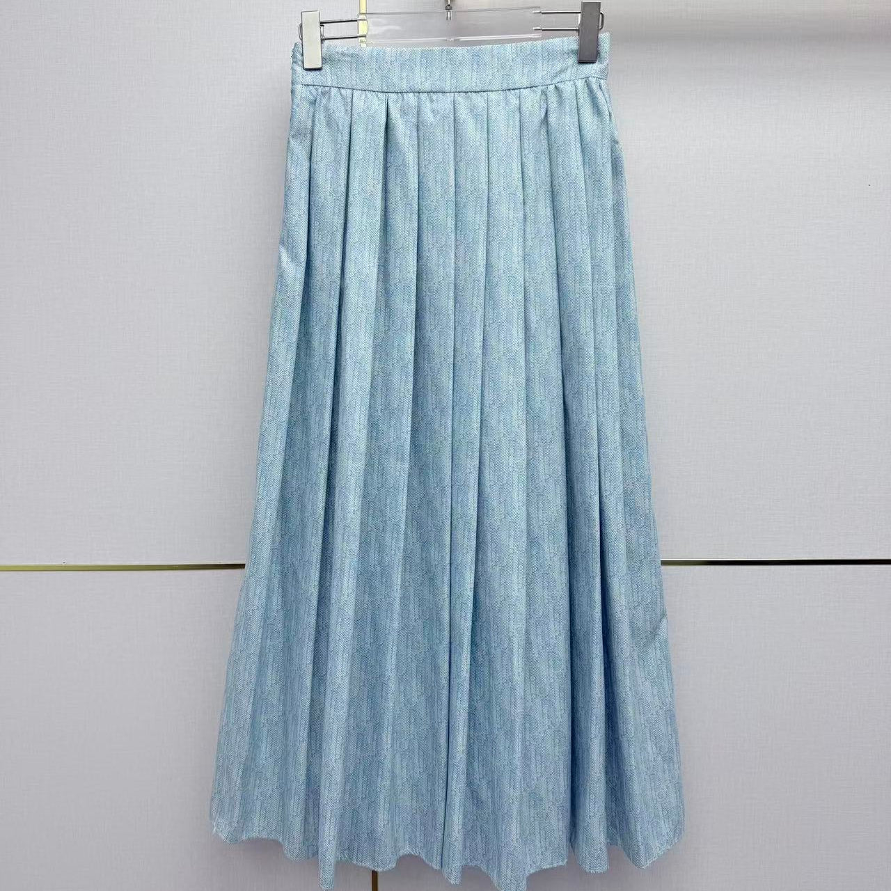Dior 2026 Pleated Denim Skirt Light Blue Cotton 380426