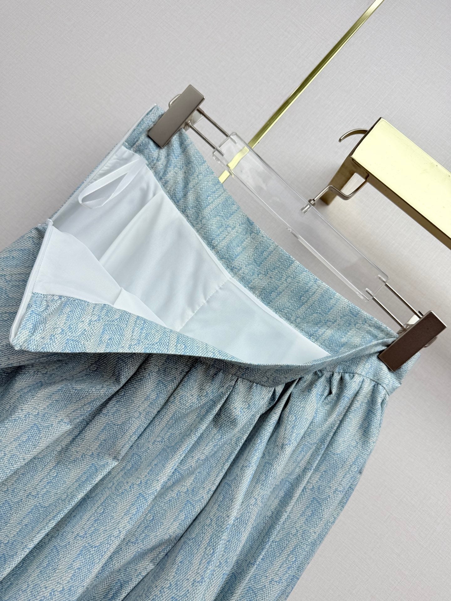 Dior 2026 Pleated Denim Skirt Light Blue Cotton 380426