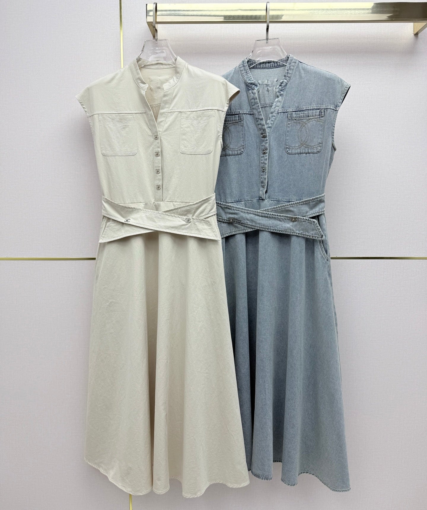 Chanel 2026 Denim V-Neck Dress Cotton 389413