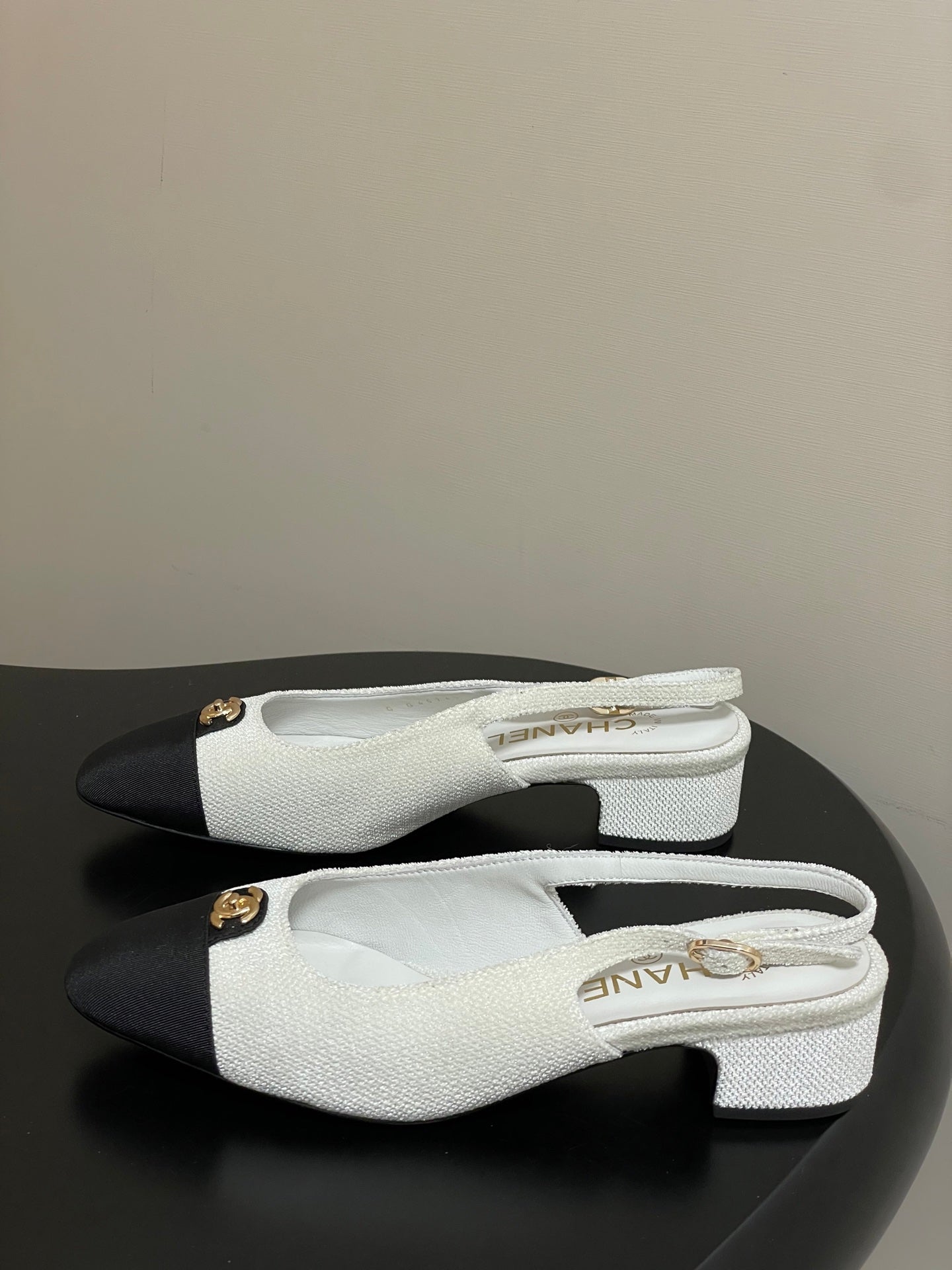Chanel 25 Slingback Black White Lambskin Fabric 473211