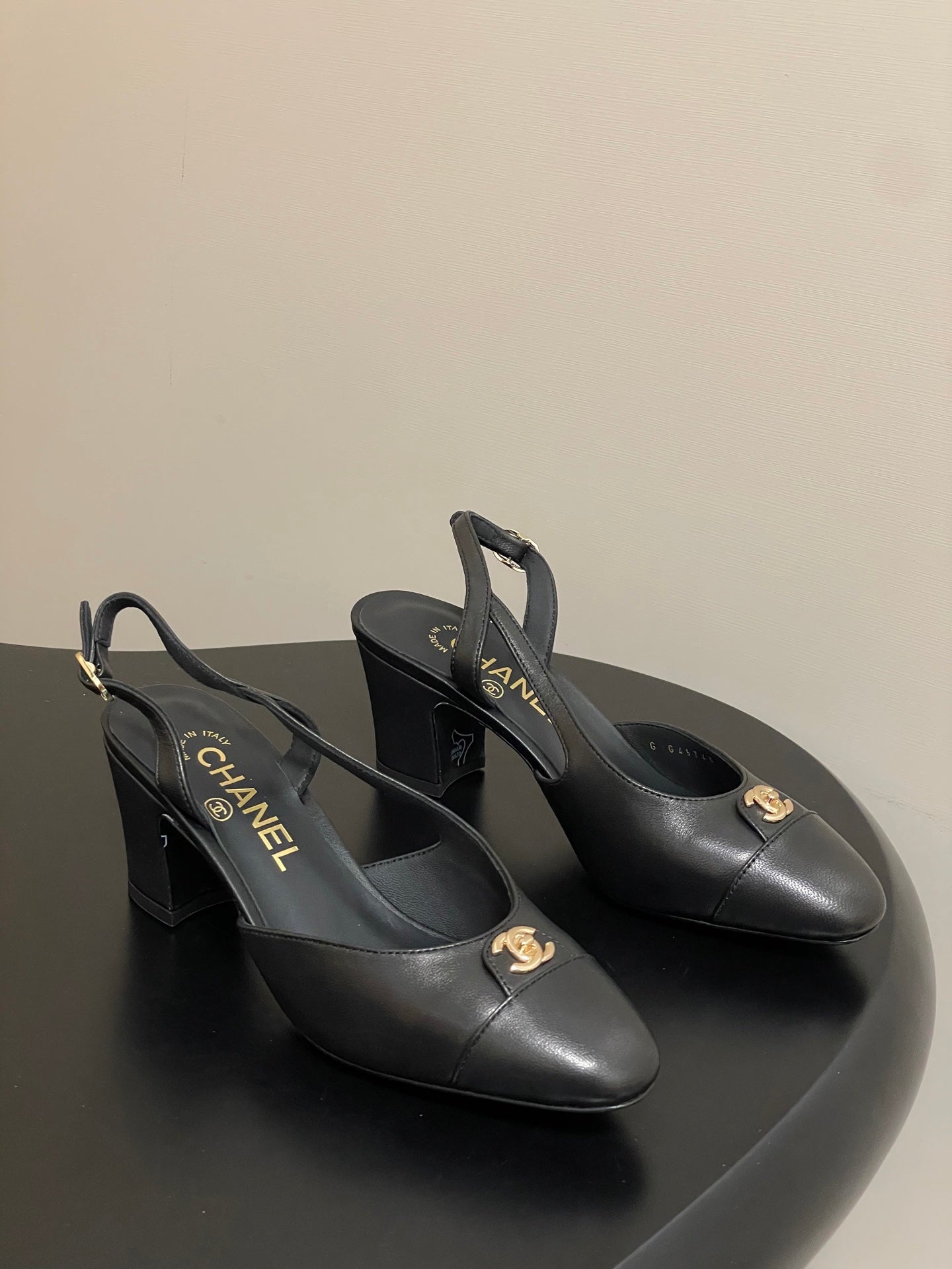 Chanel 25 Slingback 50mm Black Lambskin 473218