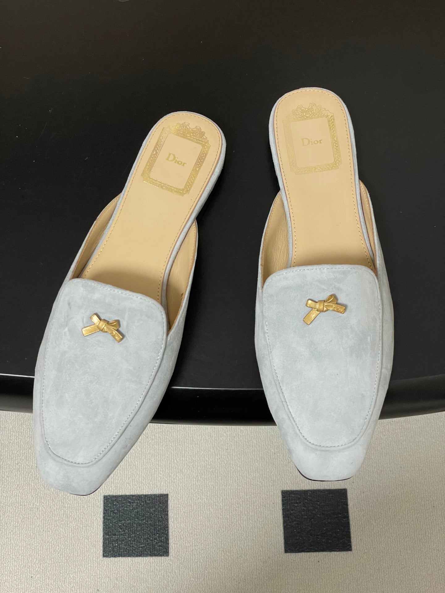 CD 26 Bow Mules Baby Blue Beige Suede Cowhide 632593