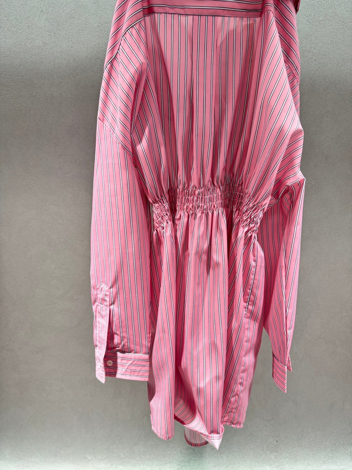 Miumiu 2026 Off-the-shoulder Striped Shirt Dress Pink Cotton