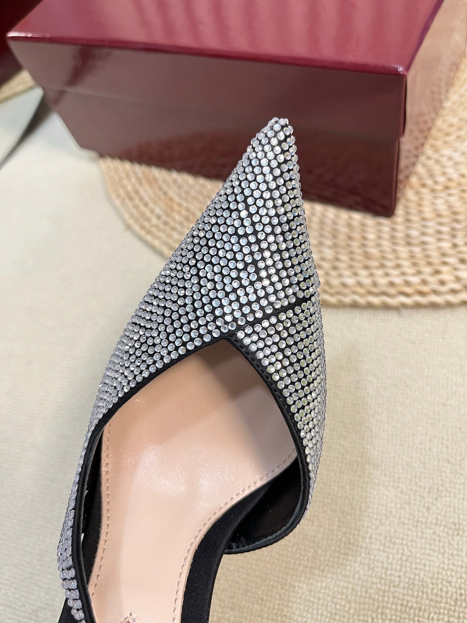 GC Crystal-Embellished Slingbacks Black Silk Sheepskin 294611