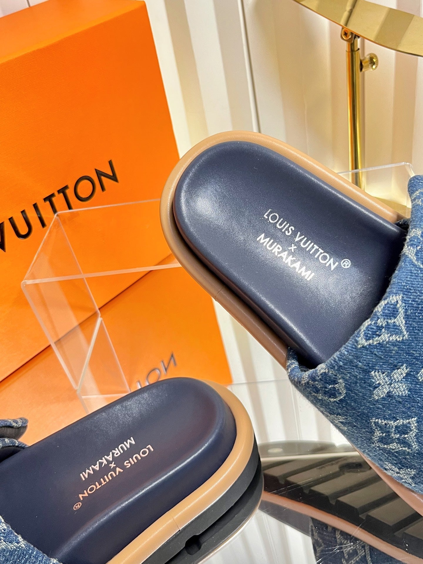 LV 26s Slippers Dark Blue Denim Sheepskin 616358