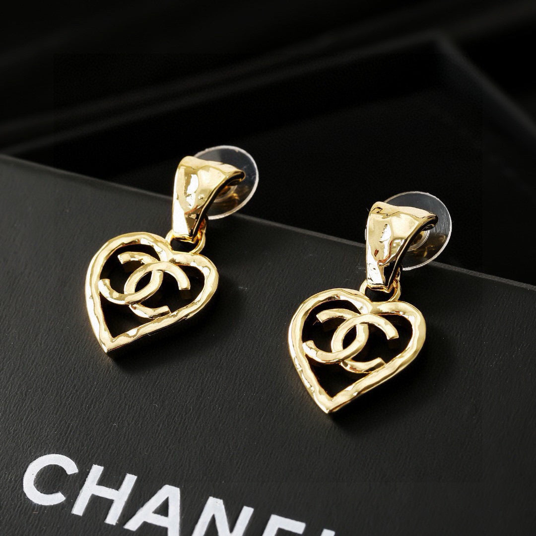 CC Heart Shaped Gold Double C Earrings