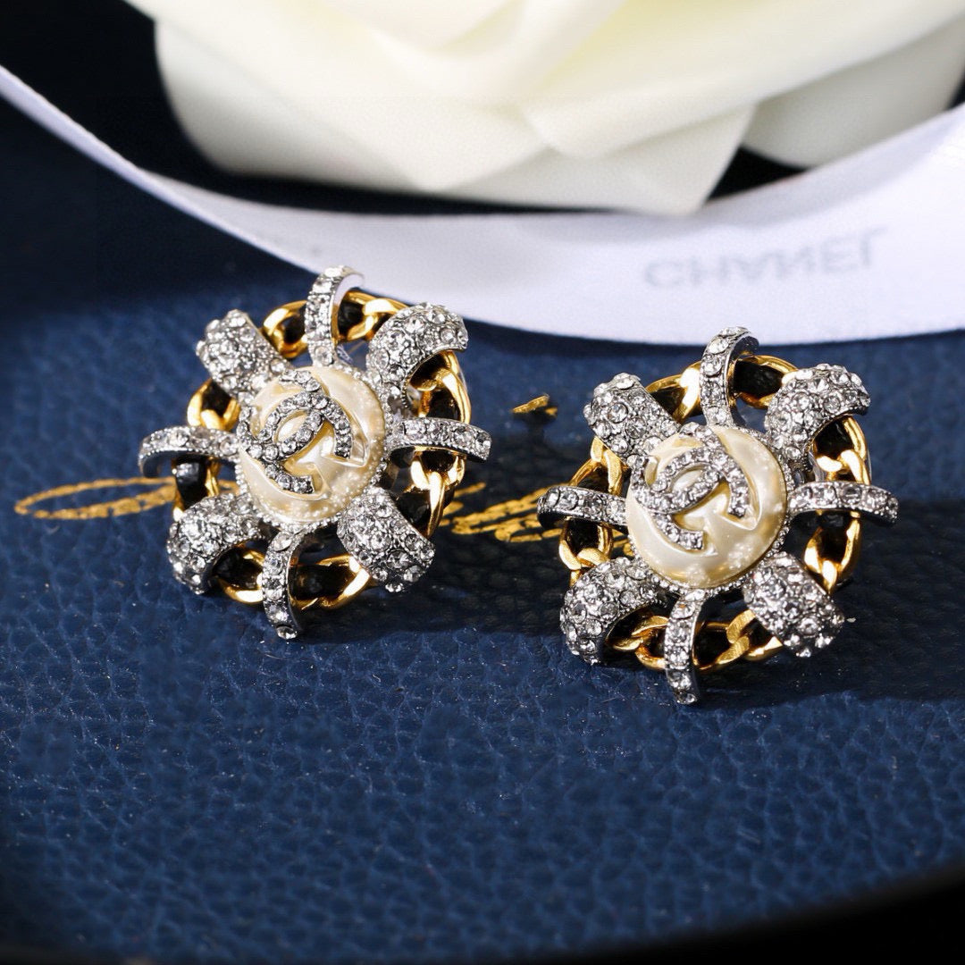 CC Mini Stud Sliver Gold Black Diamond Earring