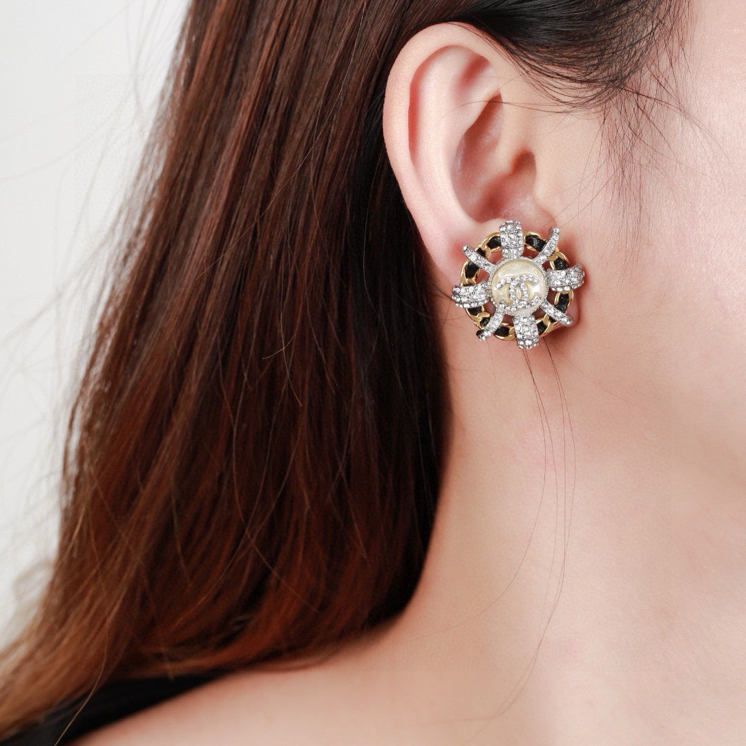 CC Mini Stud Sliver Gold Black Diamond Earring