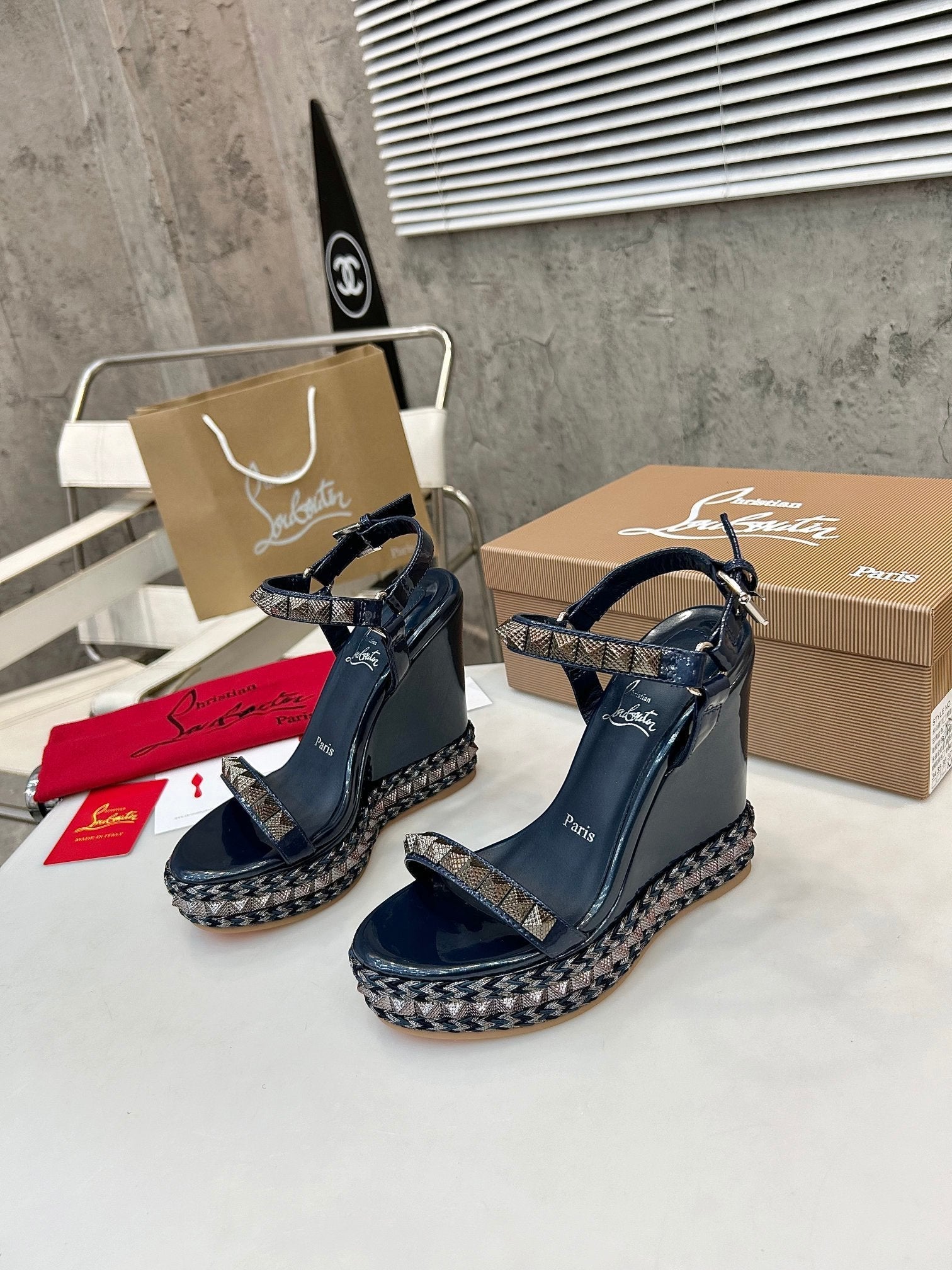 Christian Louboutin 2026 Nappa Mica Pyraclou 110 Wedge Sandals Leather 784235