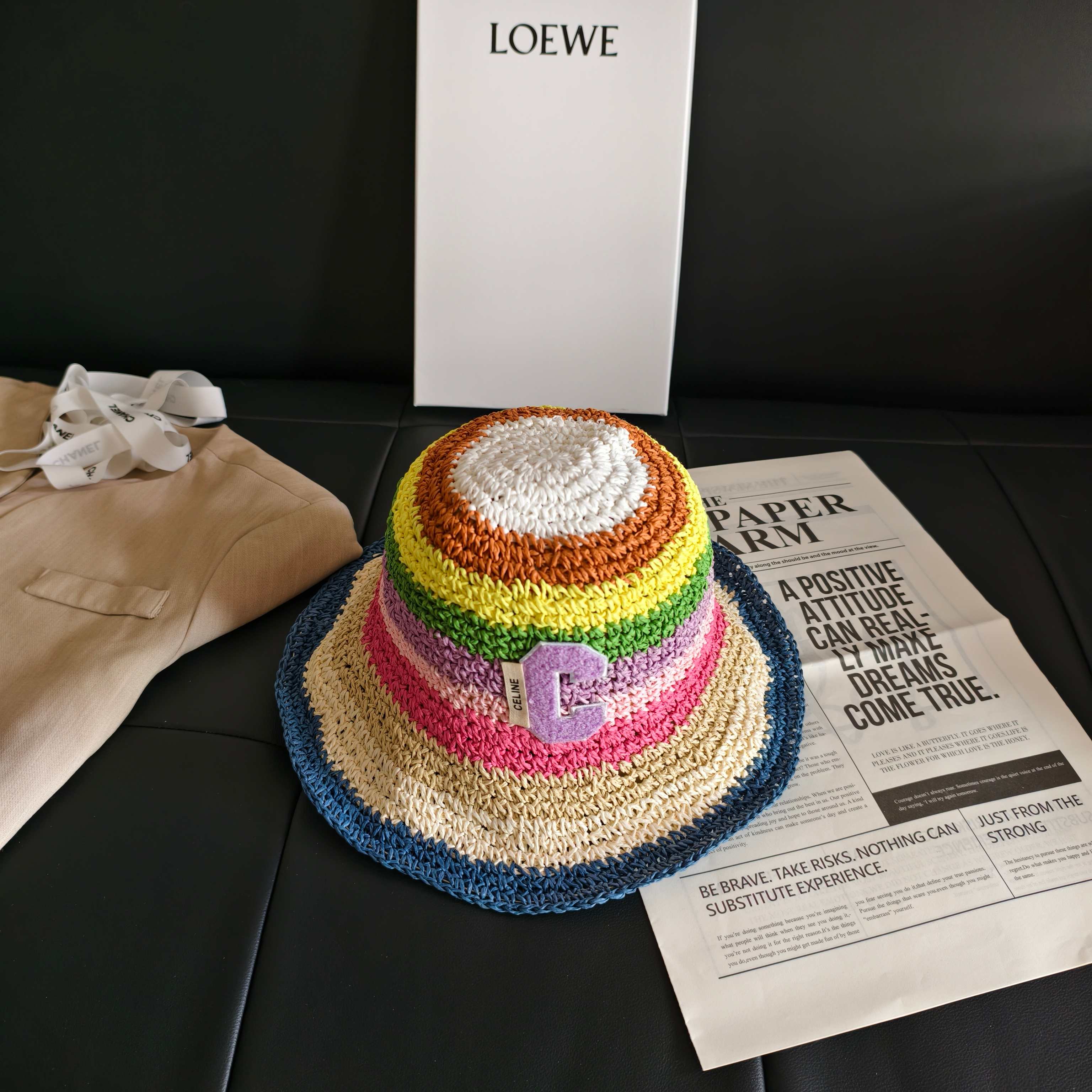 Celine Rainbow Straw Bucket Hat 322145