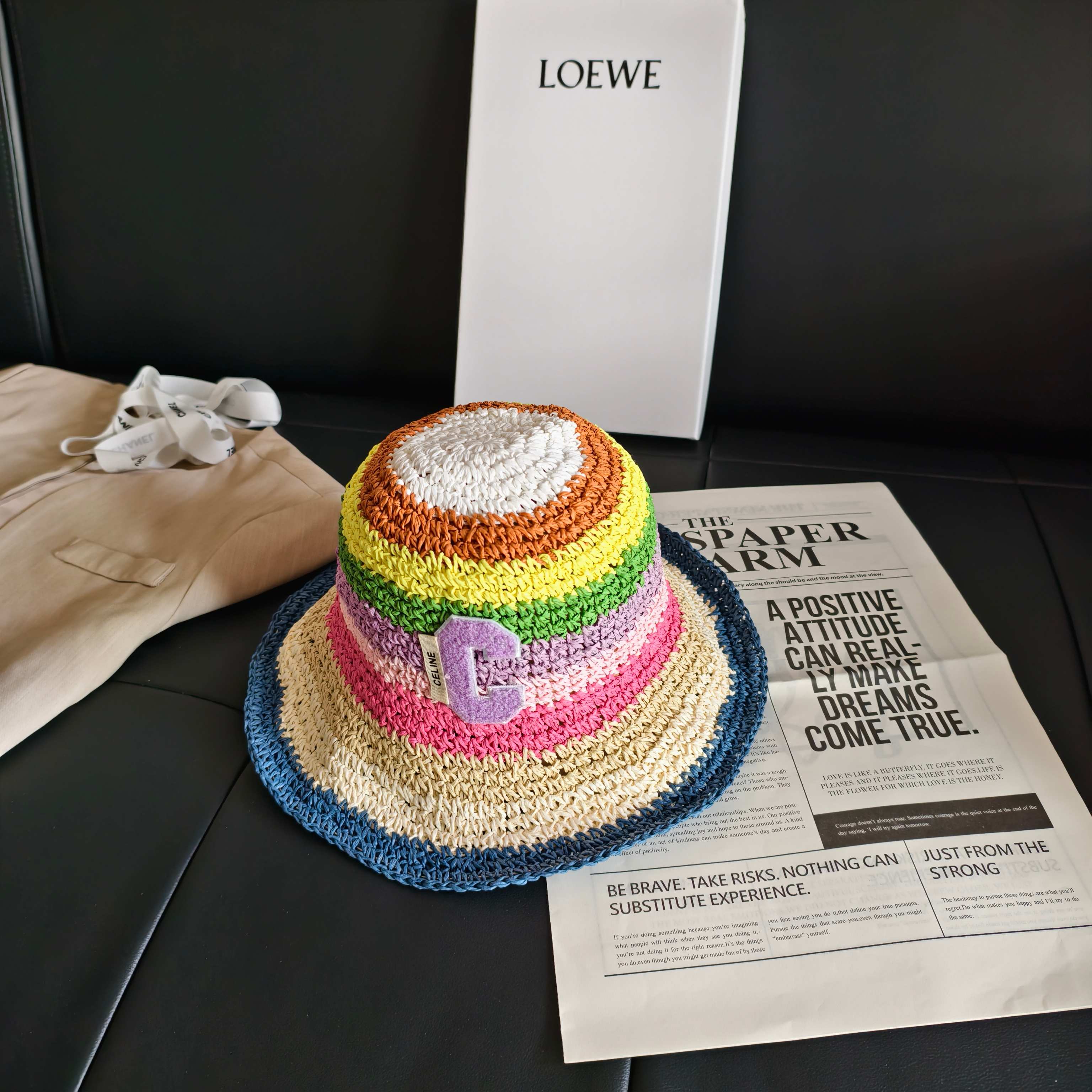 Celine Rainbow Straw Bucket Hat 322145