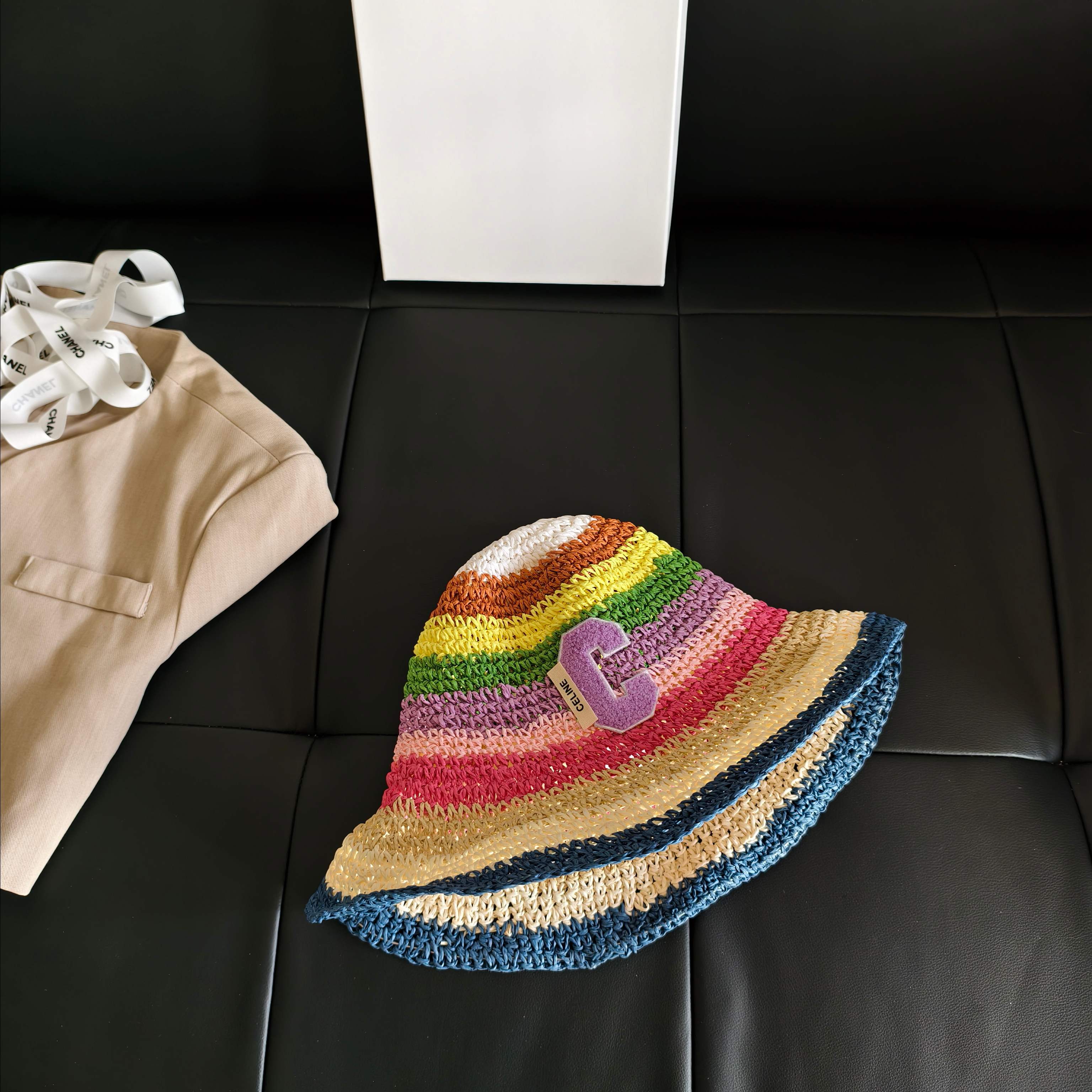 Celine Rainbow Straw Bucket Hat 322145