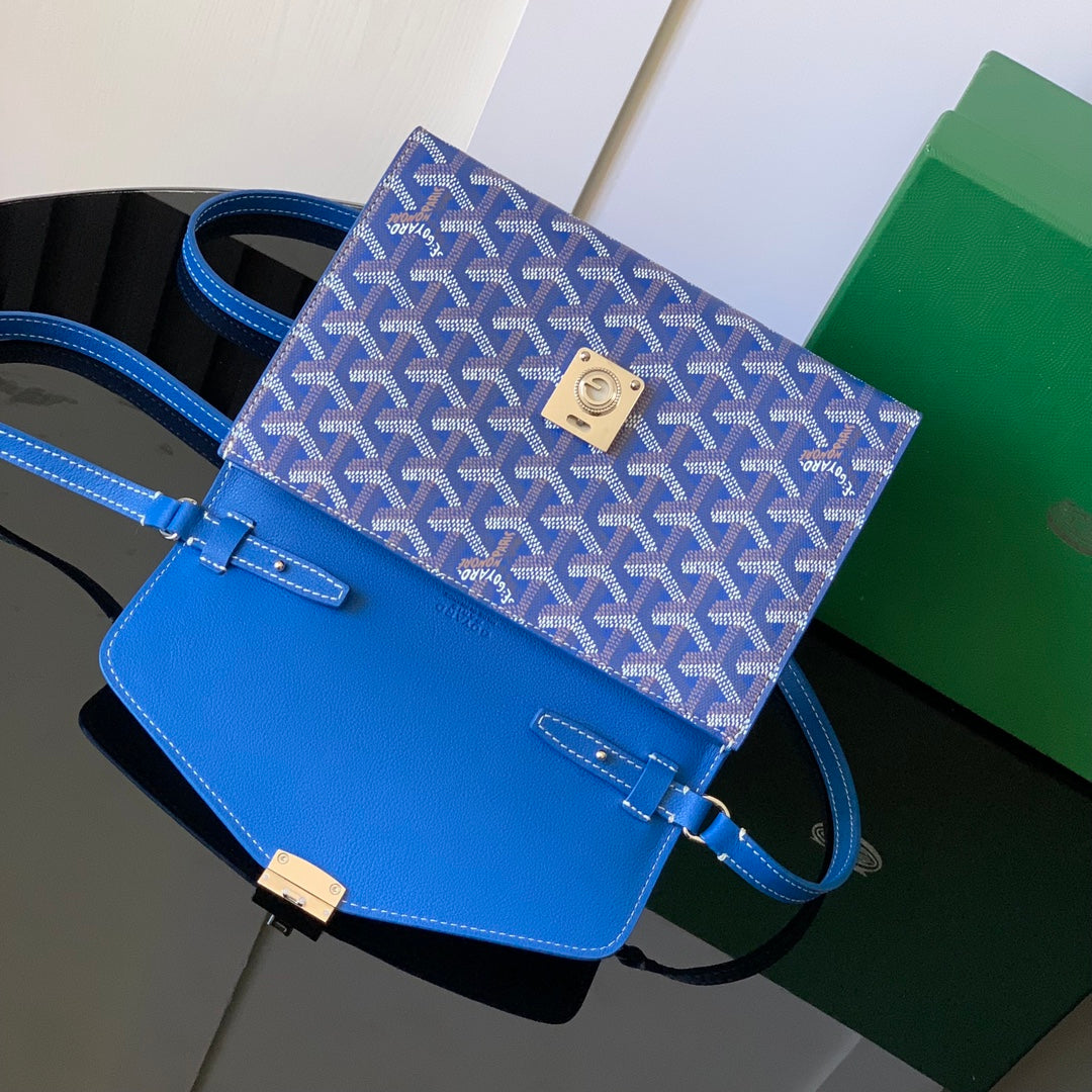 CHYPRE WALLET-POUCH 21 IN SAPPHIRE BLUE GOYARDINE CANVAS AND CALFSKIN