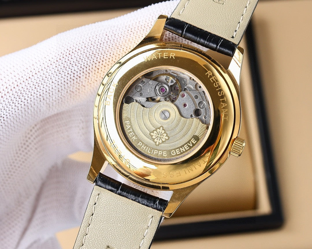 Patek Philippe Calatrava 40mm Gold Case Gold Dial Black Leather Strap