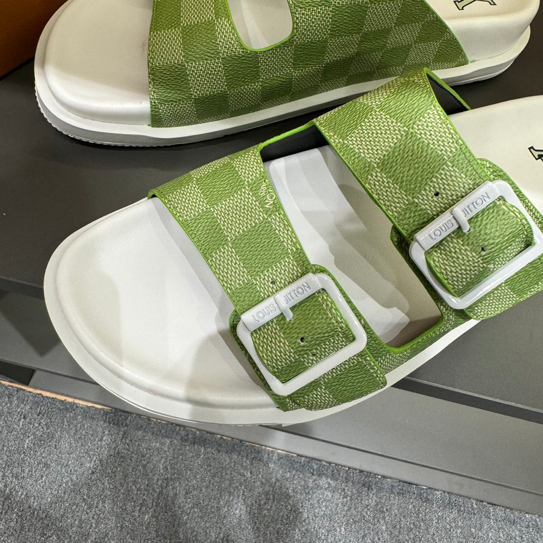 LV DAD SANDAL PEAR GREEN DAMIER CALFSKIN