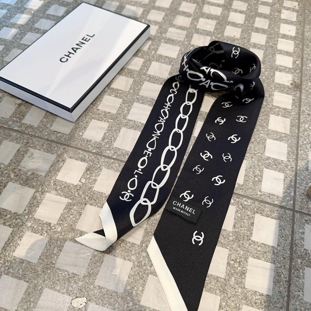 CC Slim Bandeau 120 CM In Black White Silk Twill  166318