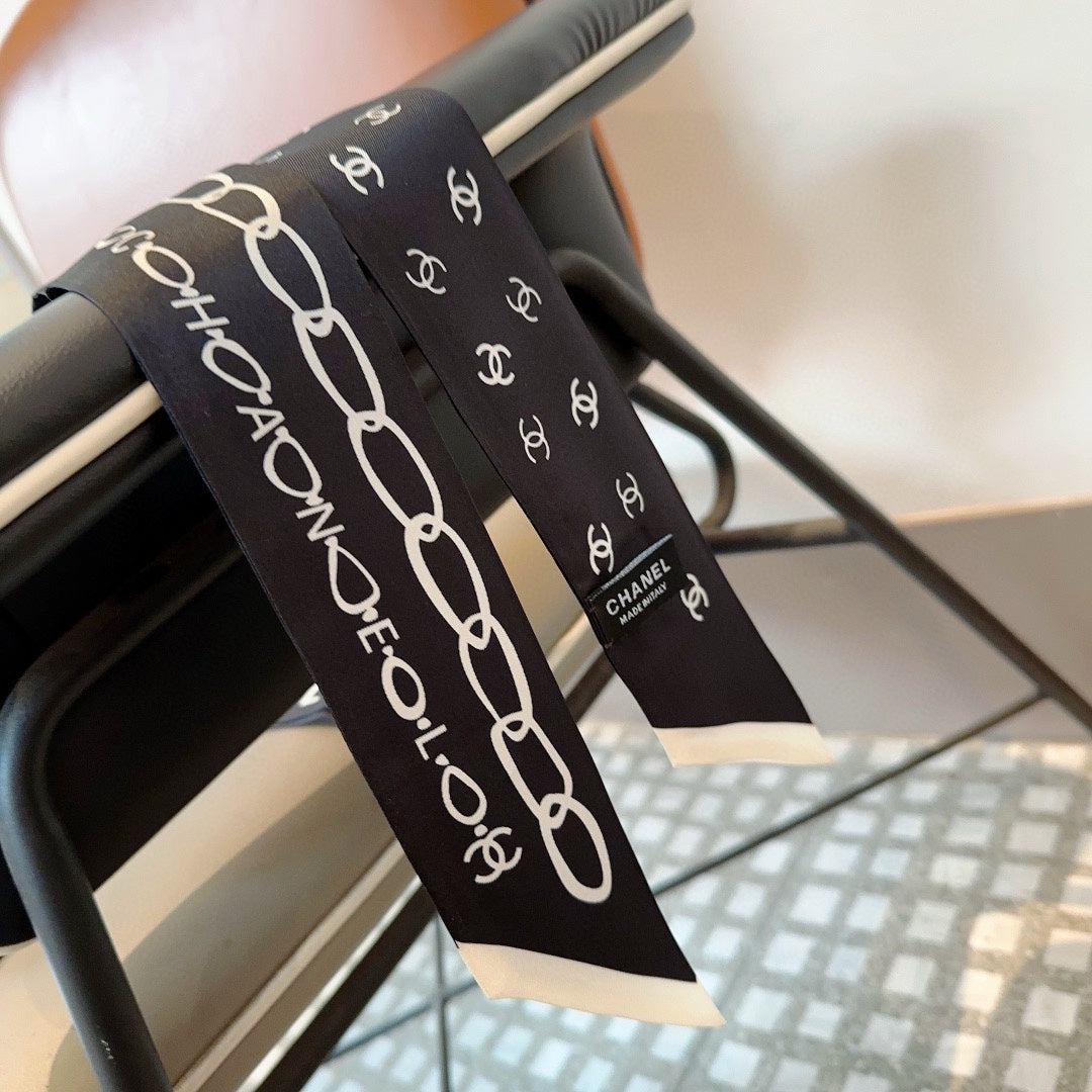CC Slim Bandeau 120 CM In Black White Silk Twill  166318