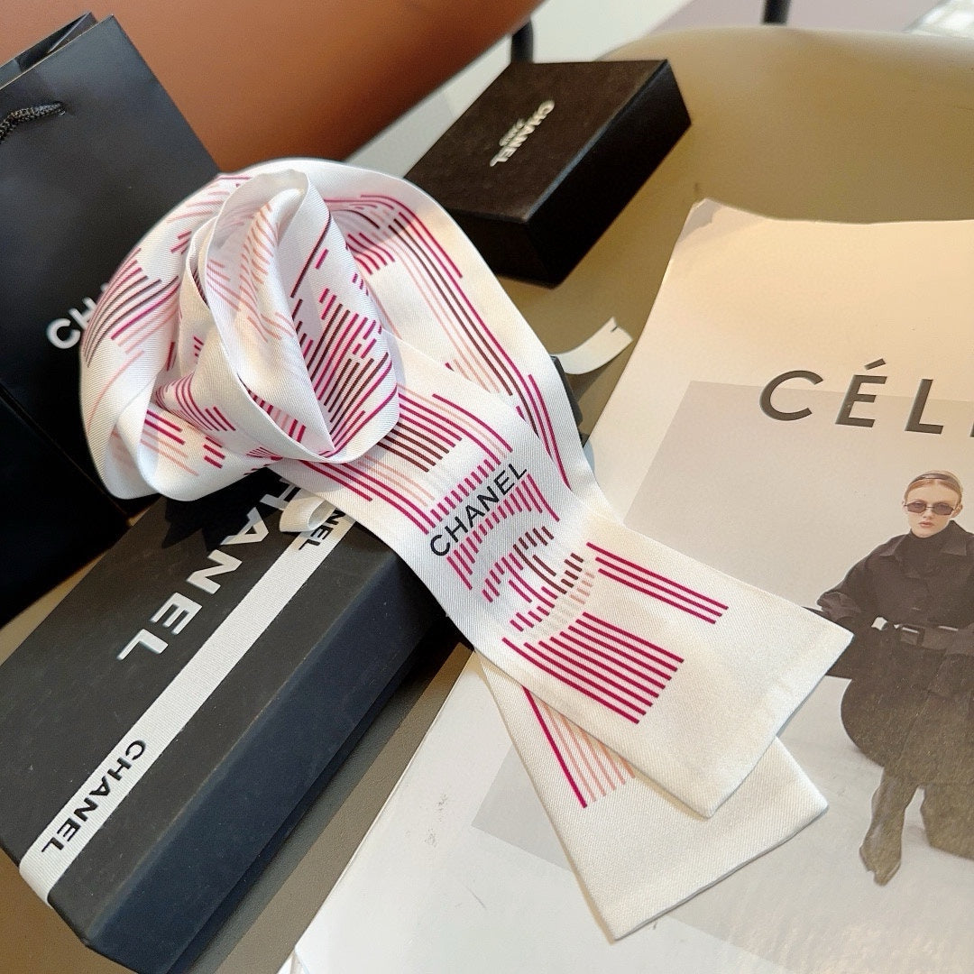 CC Slim Bandeau 120 CM In White Mix Pink Silk Twill  254682