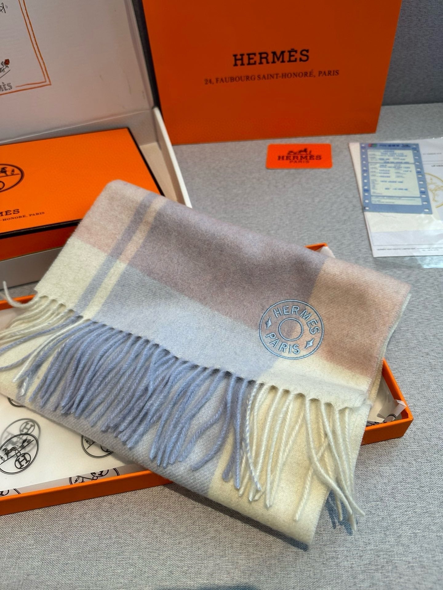 Scarf 180 CM In Light Blue Mix White Light Pink Cashmere 381231