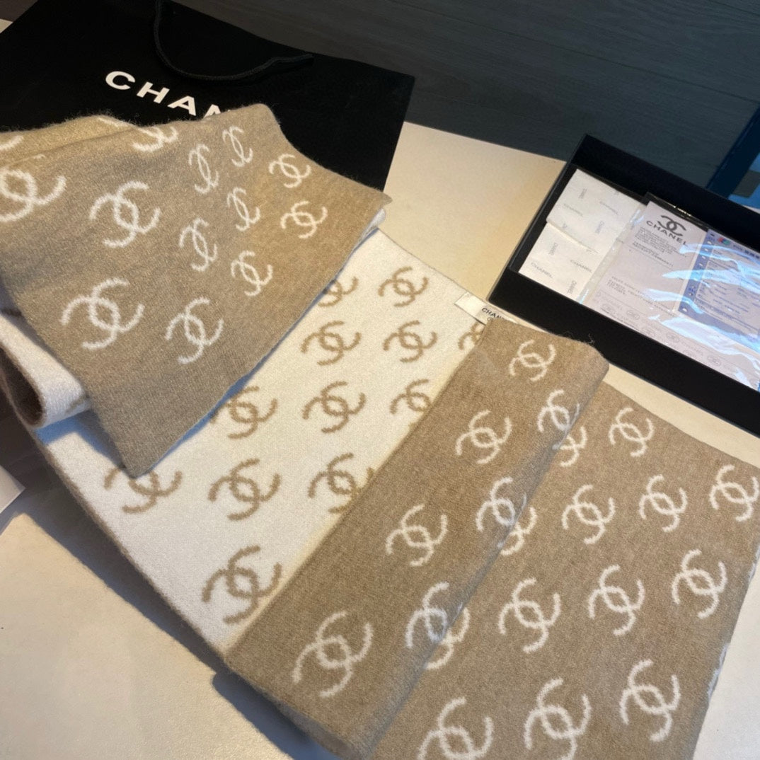 CC Scarf 180 CM In Dark Beige Mix White Cashmere  382718