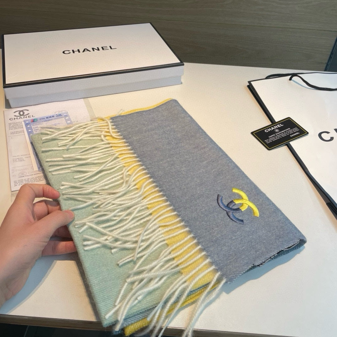 CC Scarf 180 CM In Yellow Mix Grey Light Turquoise Cashmere 387914