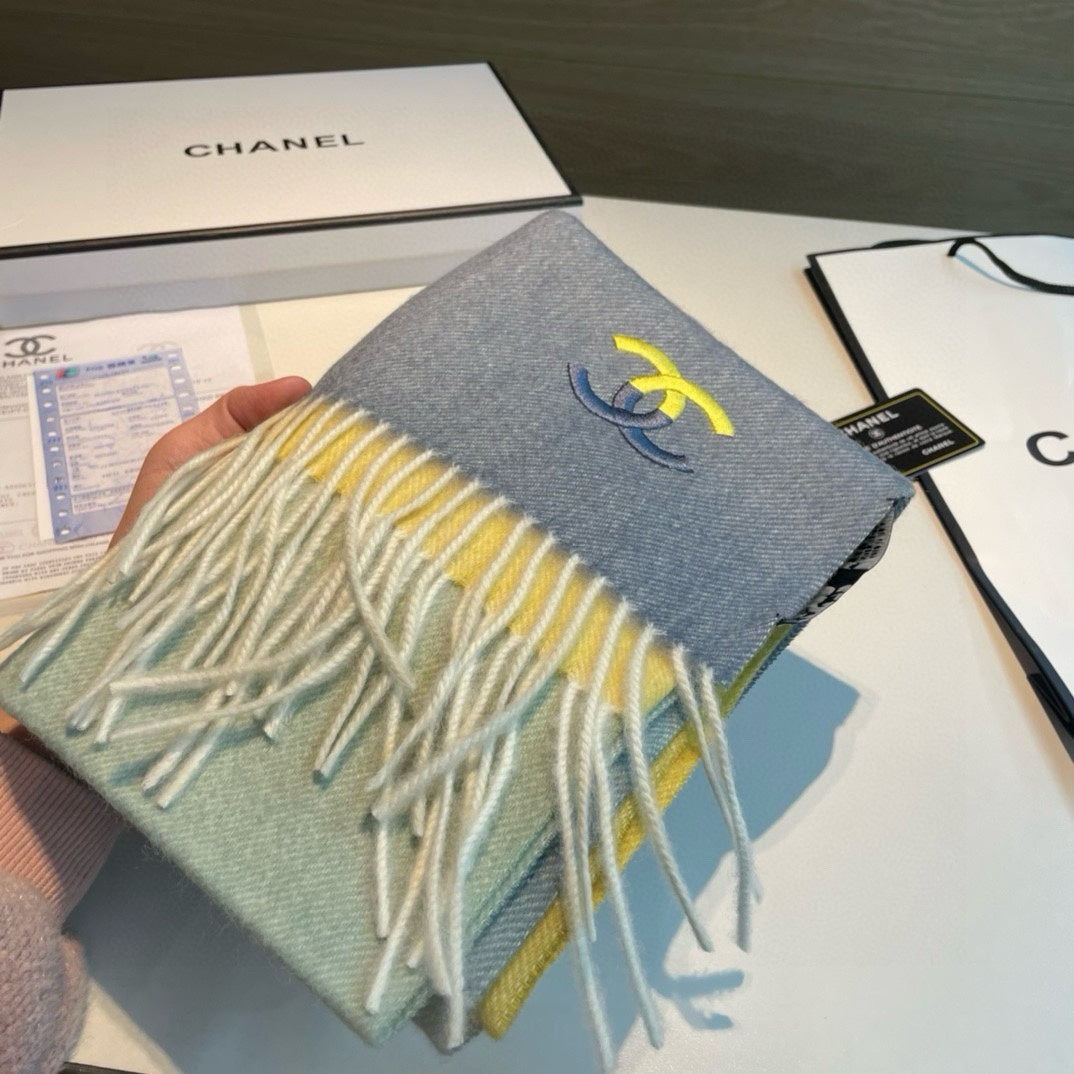 CC Scarf 180 CM In Yellow Mix Grey Light Turquoise Cashmere 387914