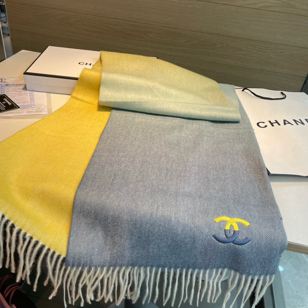 CC Scarf 180 CM In Yellow Mix Grey Light Turquoise Cashmere 387914