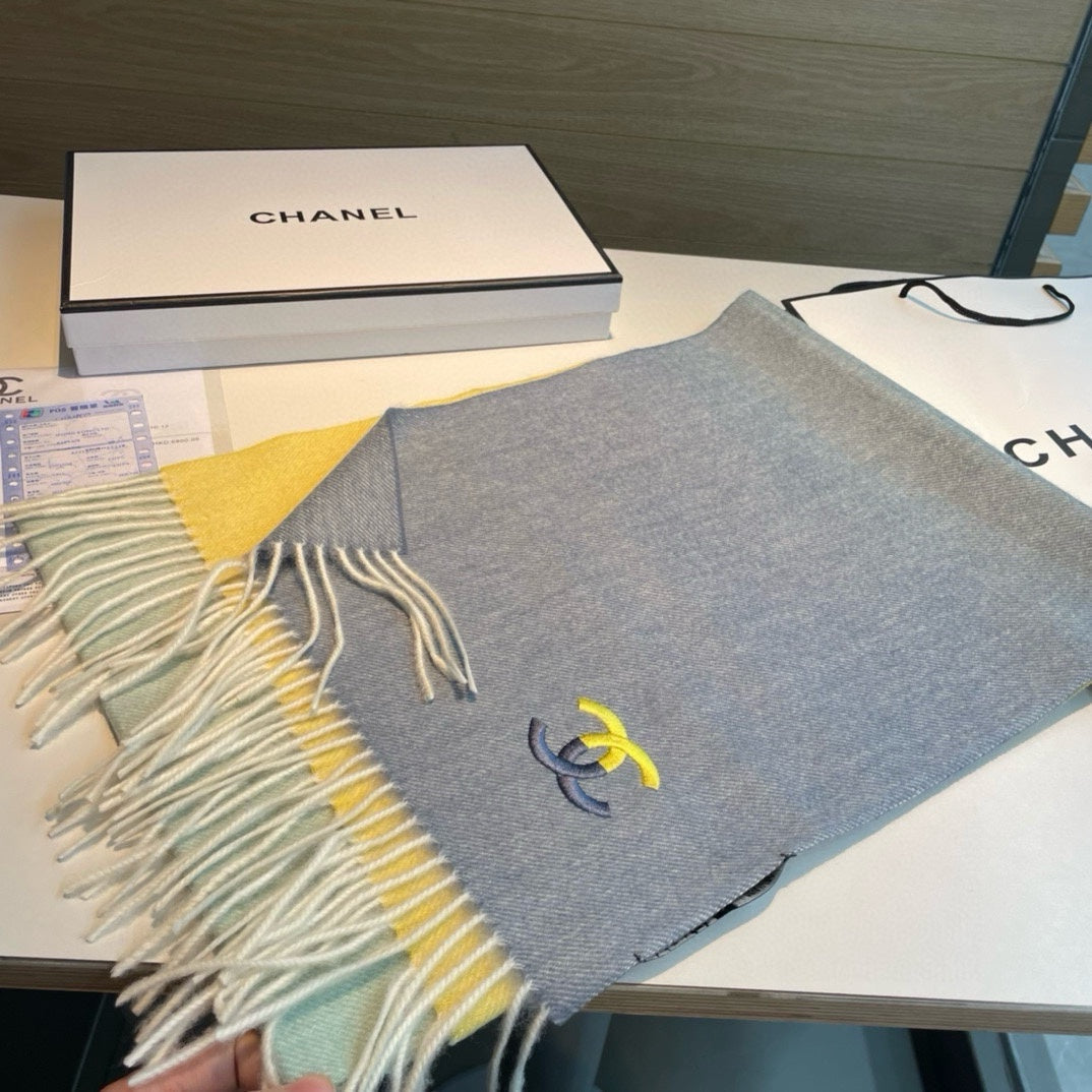 CC Scarf 180 CM In Yellow Mix Grey Light Turquoise Cashmere 387914