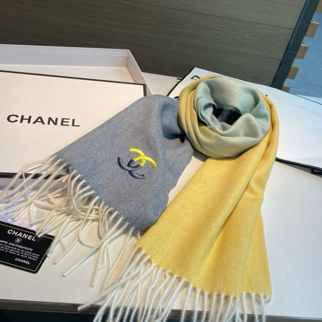 CC Scarf 180 CM In Yellow Mix Grey Light Turquoise Cashmere 387914