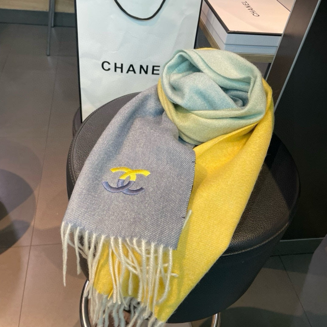 CC Scarf 180 CM In Yellow Mix Grey Light Turquoise Cashmere 387914
