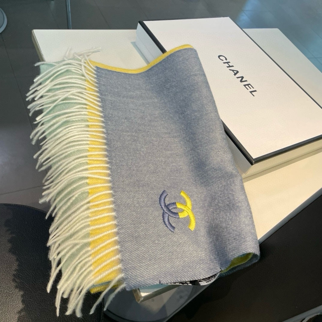 CC Scarf 180 CM In Yellow Mix Grey Light Turquoise Cashmere 387914