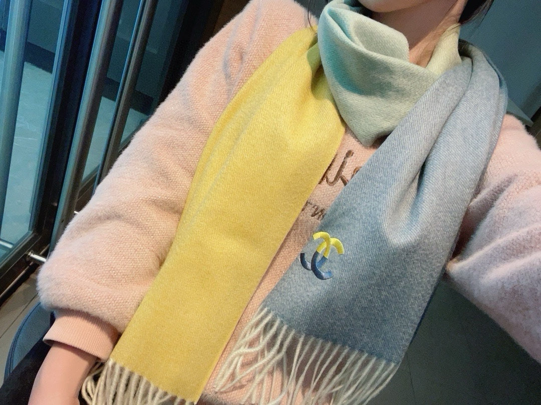 CC Scarf 180 CM In Yellow Mix Grey Light Turquoise Cashmere 387914
