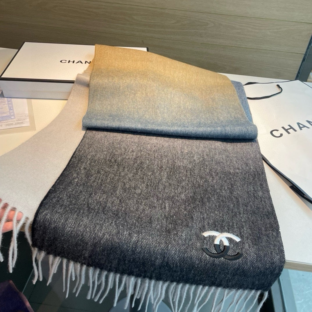 CC Scarf 180 CM In Black Blue Mix White Yellow Cashmere 387917