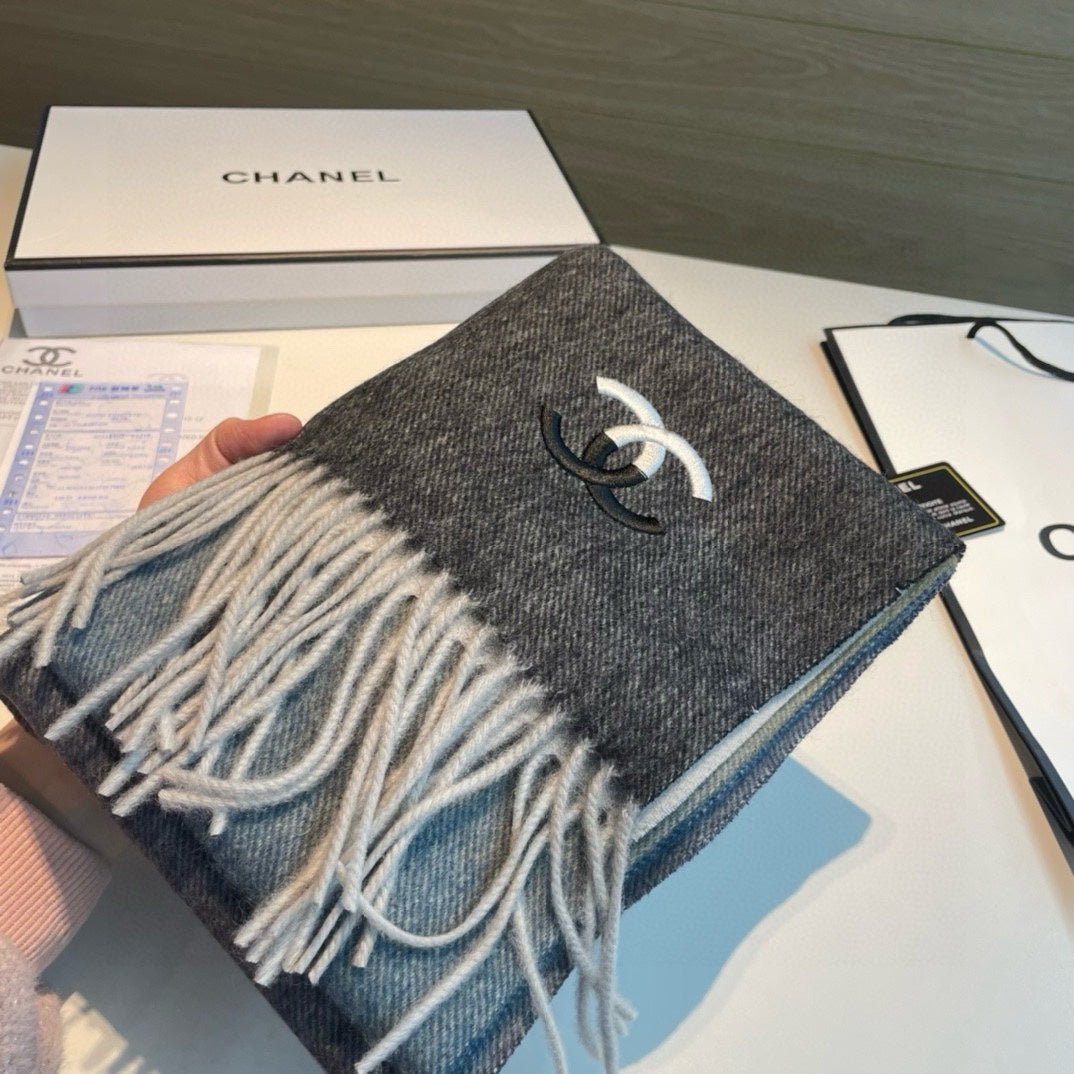 CC Scarf 180 CM In Black Blue Mix White Yellow Cashmere 387917