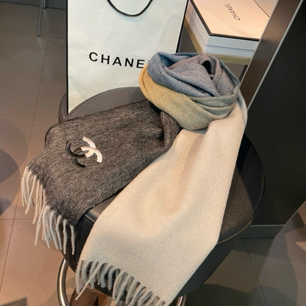 CC Scarf 180 CM In Black Blue Mix White Yellow Cashmere 387917