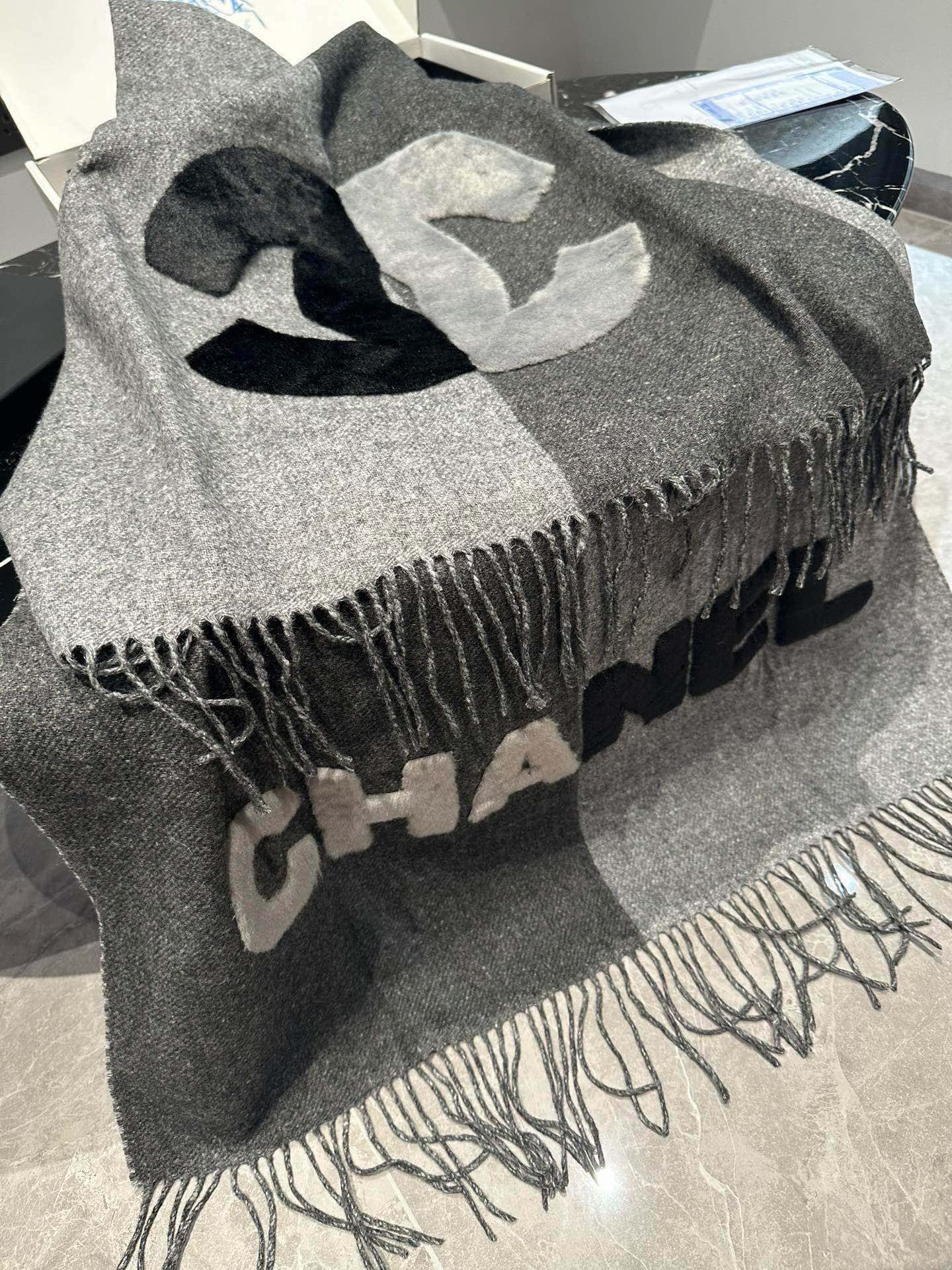 CC Scarf 200 CM In Dark Grey Mix Light Grey Fleece Wool 405153