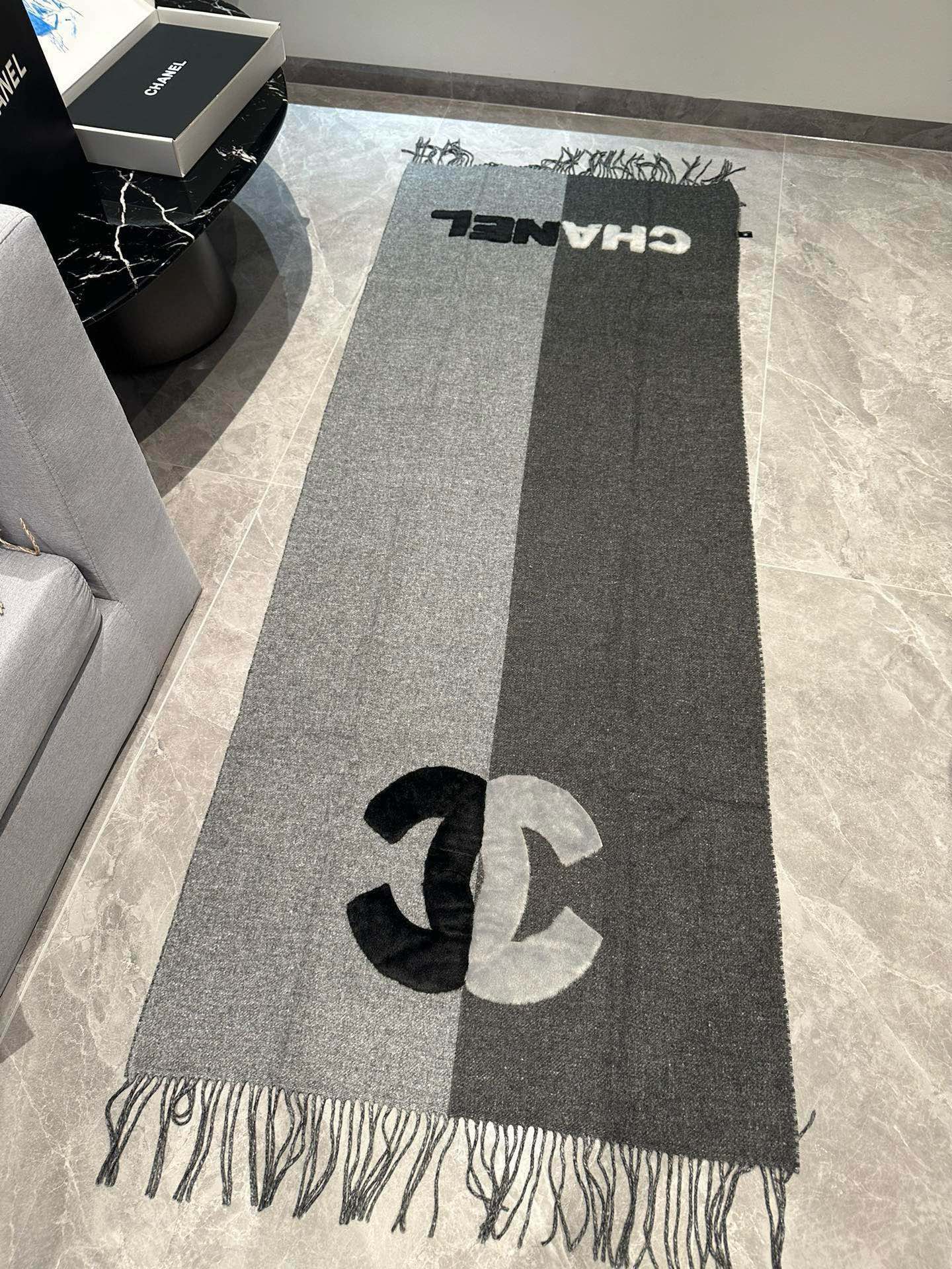 CC Scarf 200 CM In Dark Grey Mix Light Grey Fleece Wool 405153